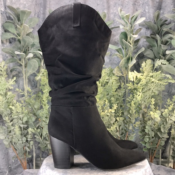SO Tibia Black 17” Faux Suede Pointed Toe Fashion Slouch Boots WMS 10M🌟NIB🌟 - Picture 3 of 14
